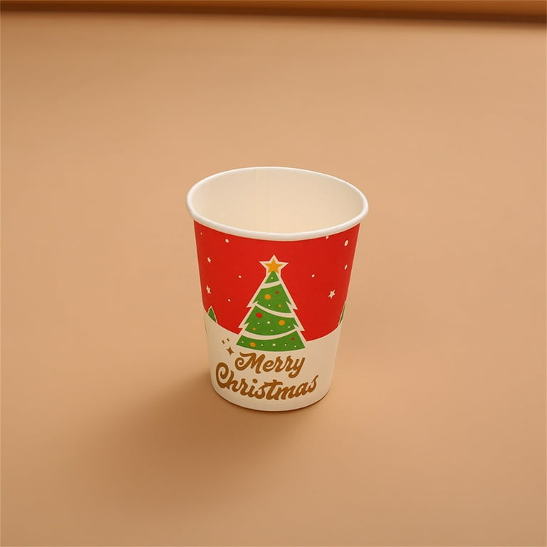 Christmas Paper Cups - 10 Pack Disposable Cups with Red Sketch
