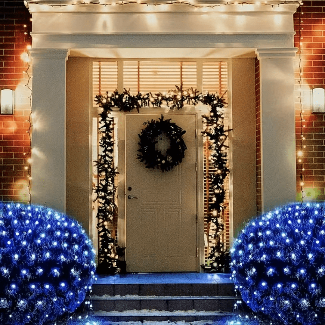 Blue Outdoor Solar Mesh Light, 6.6ft X 9.8ft Fairy Mesh Light With 200 Leds, 8 Modes, Suitable For Christmas Trees, Lawns, Shrubs, Fence Walls