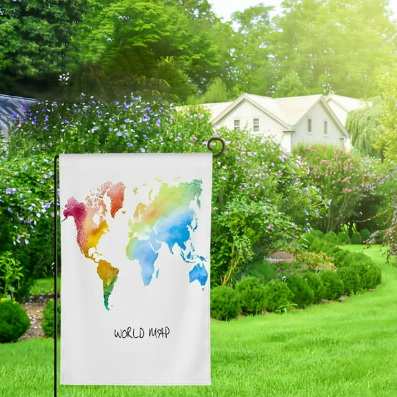 Heduofu World Map Garden Flag Rainbow Color Splash White World Map Country Continent Globe Home Flags Double-Sided Banner Welcome Yard Flag Outdoor Decor 12x18in