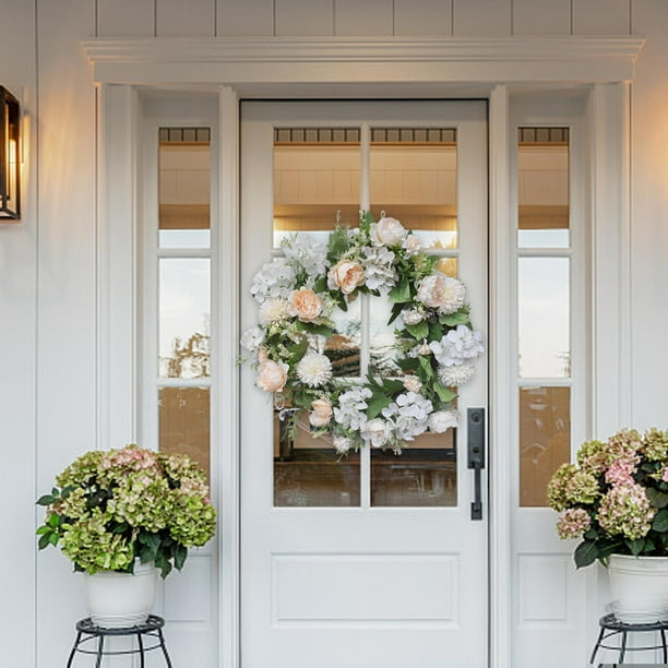 Guirnalda artificial Guirnaldas de flores 45 cm Decoración para el hogar Inauguración de la casa Guirnaldas de primavera Guirnalda de puerta delantera para boda Balcón Chimenea Fuera blanco BLESIY corona de boda