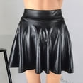 thumbnail image 5 of sunsanly Women Mini Skirt Loose Hem Solid Color High Waist Hidden Zipper Breathable Dress-up Faux Leather Pleated Summer Skirt Women Clothes, 5 of 7