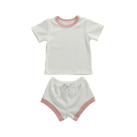 

JBEELATE Infant Baby Short Sleeve Tops T-shirt+Shorts Pants Ribbed Solid Outfits
