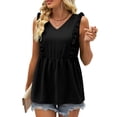 thumbnail image 4 of Mittory Womens Babydoll Tank Tops V Neck Ruffle Sleeve Pleated Peplum Shirts Summer, 4 of 8