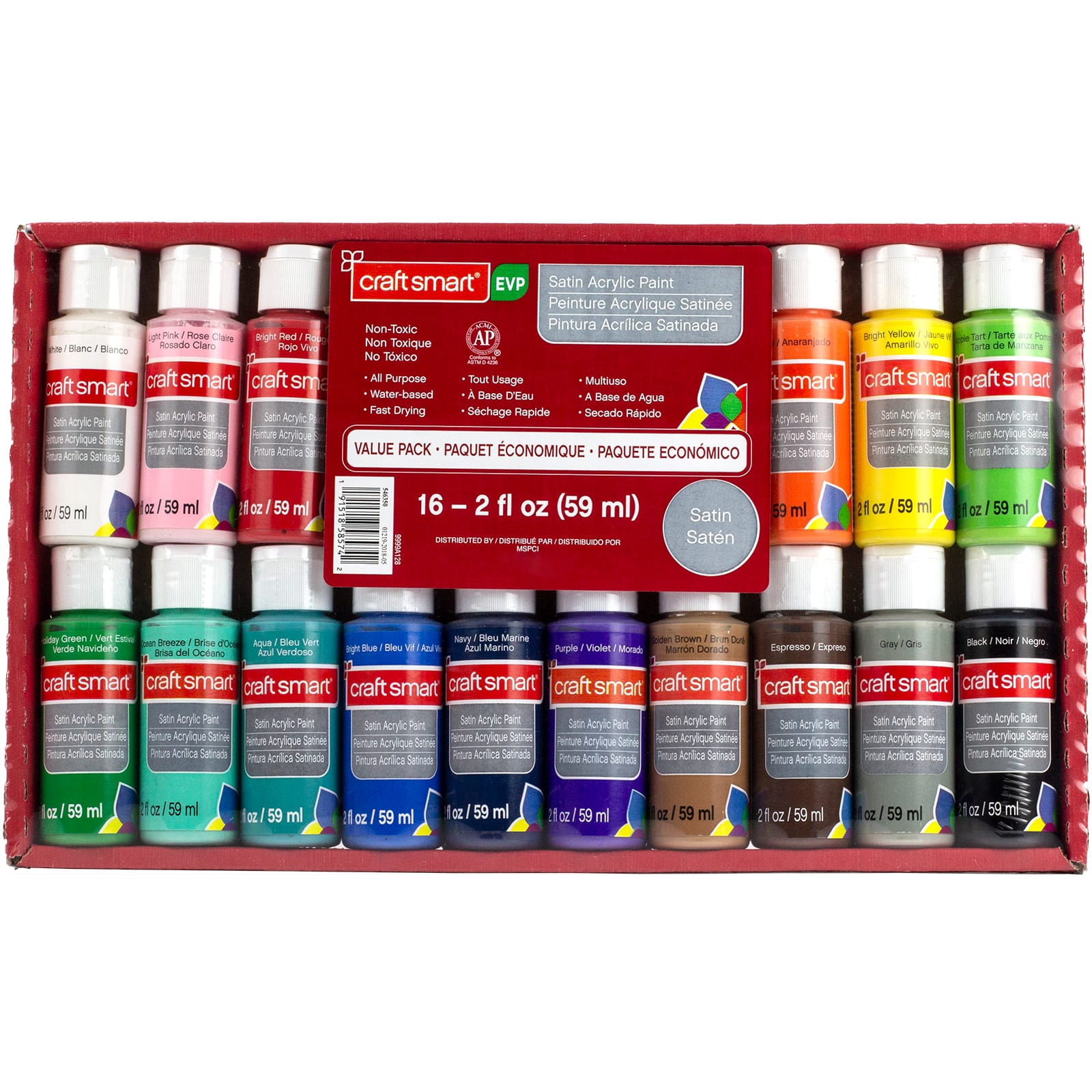 Craft Smart Satin Acrylic Paint Value Pack, 12 Packs: 16 ct. (192 total)