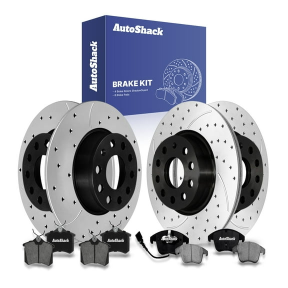 AutoShack Front Vented & Rear Solid Drilled & Slotted E-Coated Brake Rotors   Ceramic Pads 12-PC Brake Kit Replacement for 2015-2018 Volkswagen Jetta 2011-2013 Audi A3 ShadowGuard