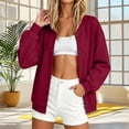 thumbnail image 6 of Wooowa Women's Solid Color Baseball Jacket Varsity Long Sleeve Casual Loose Cardigan Track Jacket, 6 of 9