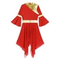 thumbnail image 4 of YONGHS Womens Flare Sleeve Asymmetrical Midi Dance Dress Lyrical Liturgical Praise Top Overlay Tunic Red L, 4 of 6