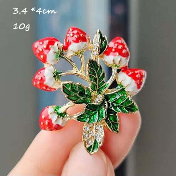 HOOUN Strawberry Brooch Pin For Women Red Color Pin Plant Design Cute Summer Jewelry-06#Six Strawberry