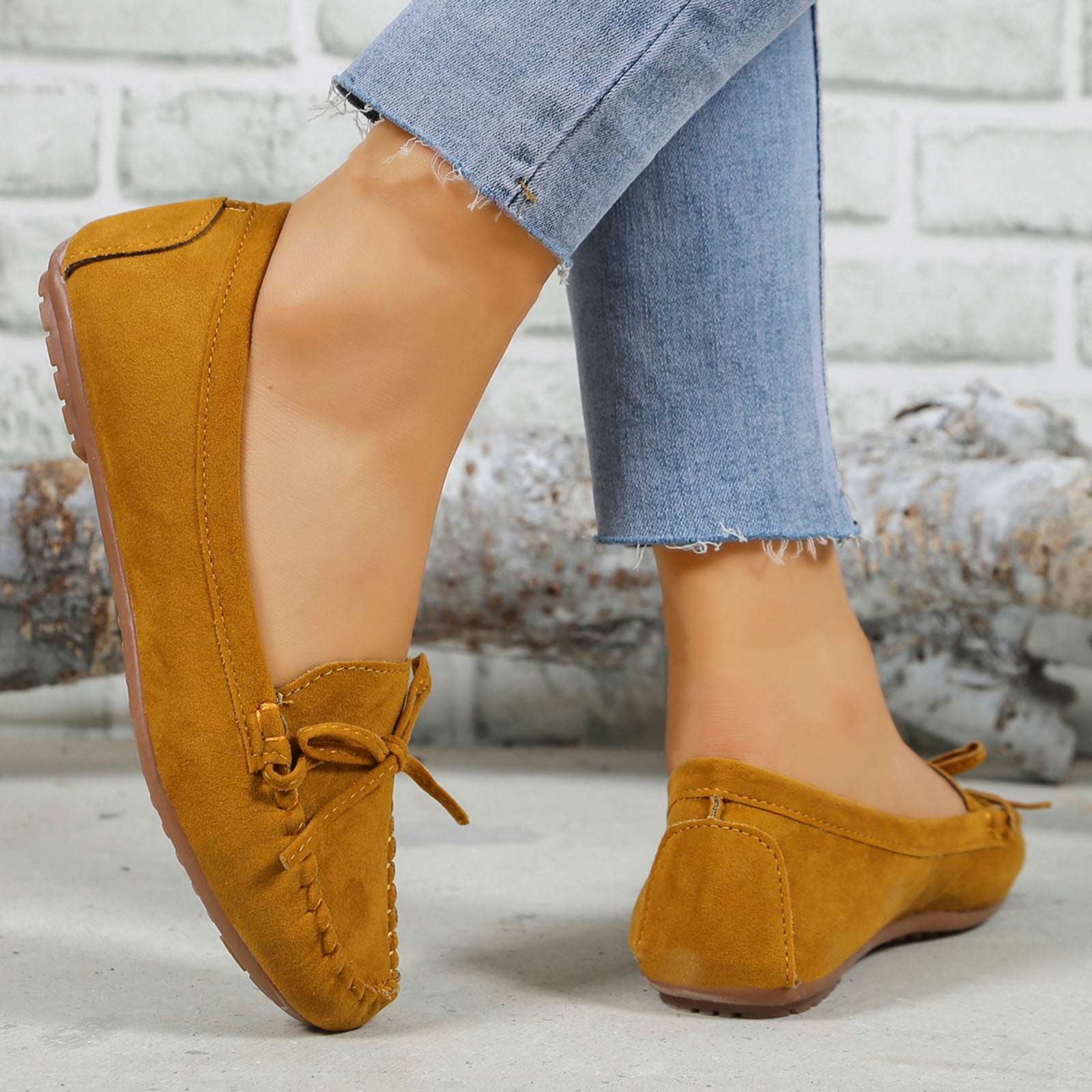 Hinvhai Women's Suede Leather Casual Penny Loafers Clearance,Retro Ladies Moccasins Comfort Non Slip Fashion Boat Shoes Classic Flats Brown 8.5(41)