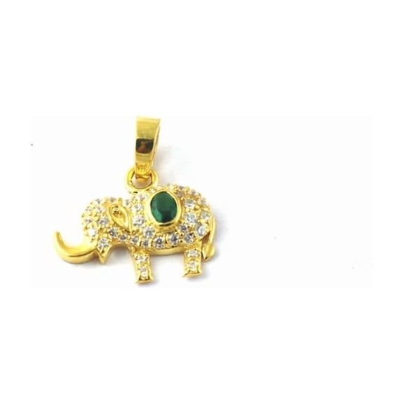 Emerald Elephant Pendant - 925 Sterling Silver Gold Plated Diamond Pendant - Dainty Pendant Necklace Gift For Her