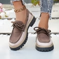thumbnail image 3 of Loafers for Women Fashion Splice Leather Lace up Platform Lug Sole Dress Flat Shoes Casual Slip on Walking Shoes Brown Size 9.5, 3 of 6