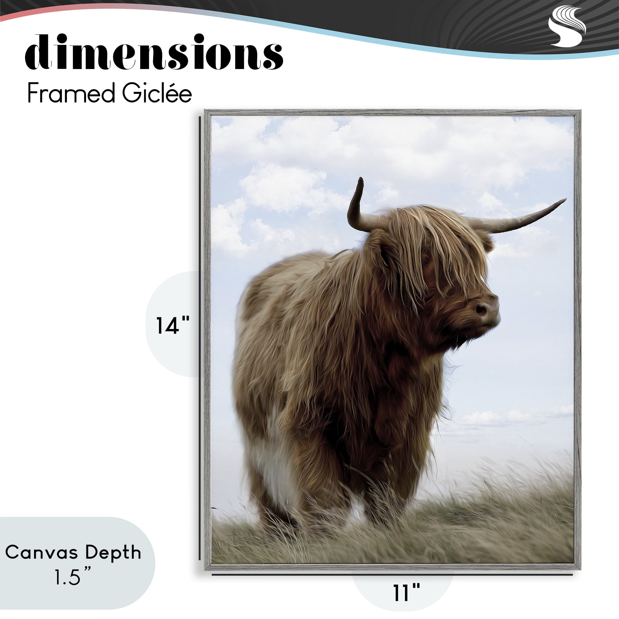 Stupell Industries Restful Look Highland Cattle Gray Framed Giclee Art, design by Marcus Prime