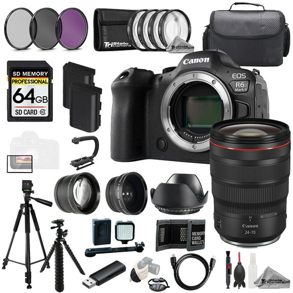 Canon EOS R6 II Camera   RF 24-70mm f/2.8L IS USM Lens 64GB Ext Bat 9 PC Filter-MEGA Kit (International Version)