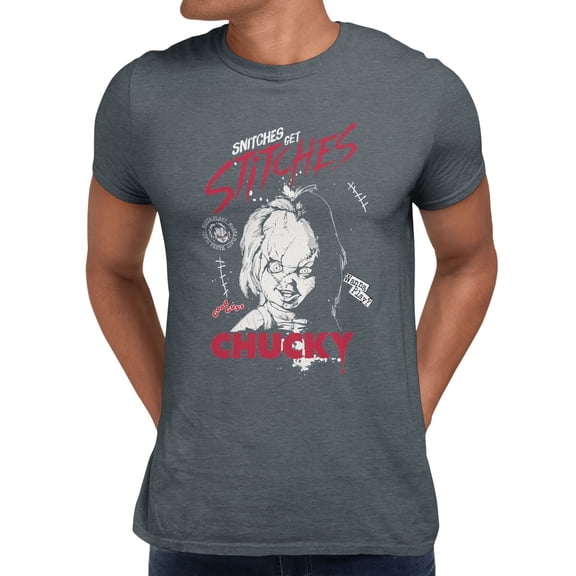 Chucky Snitches Get Stitches Men's Graphic T-Shirt (Dark Heather, S-2XL)