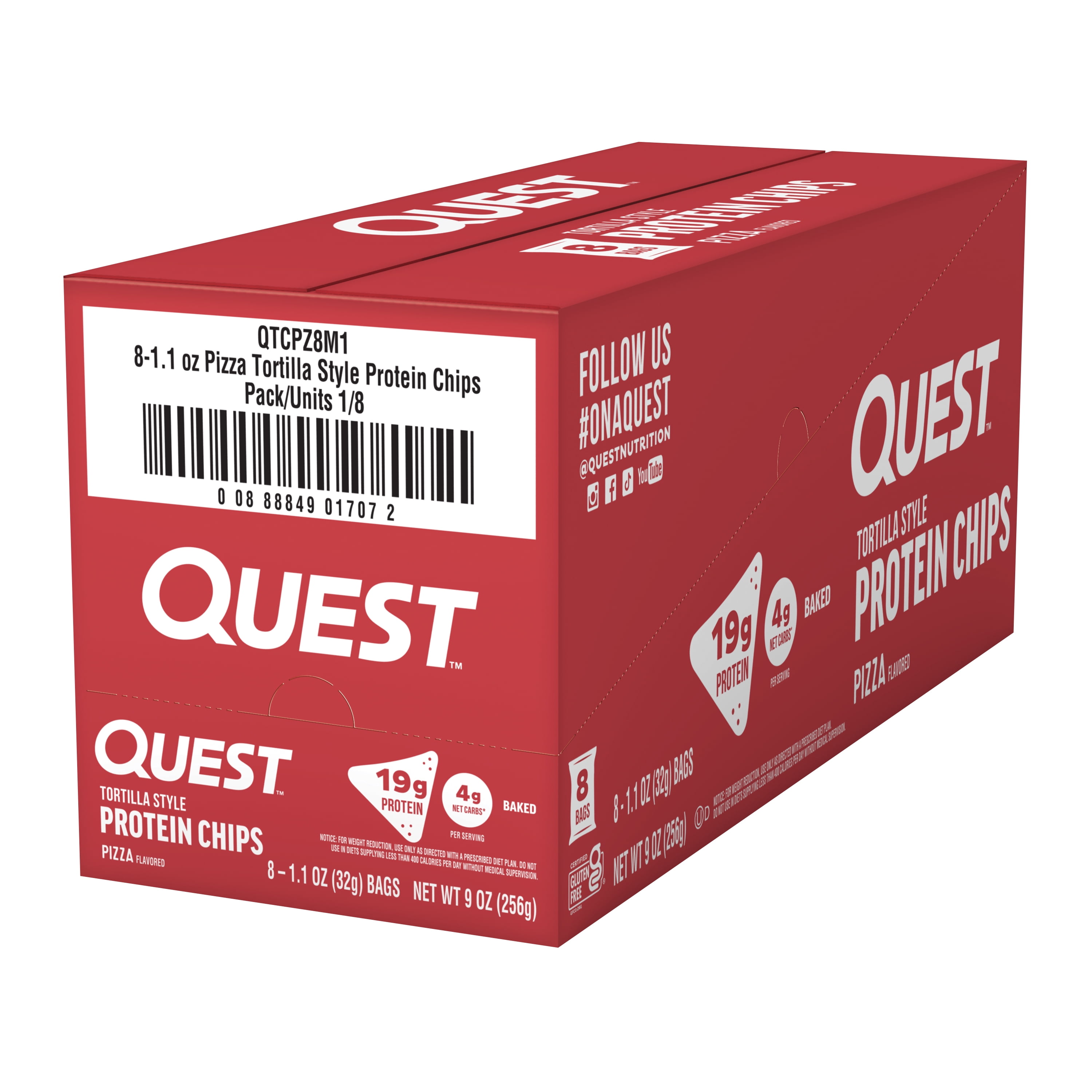 Quest Tortilla Style Protein Chip, Pizza Flavor, Baked, 8 Count