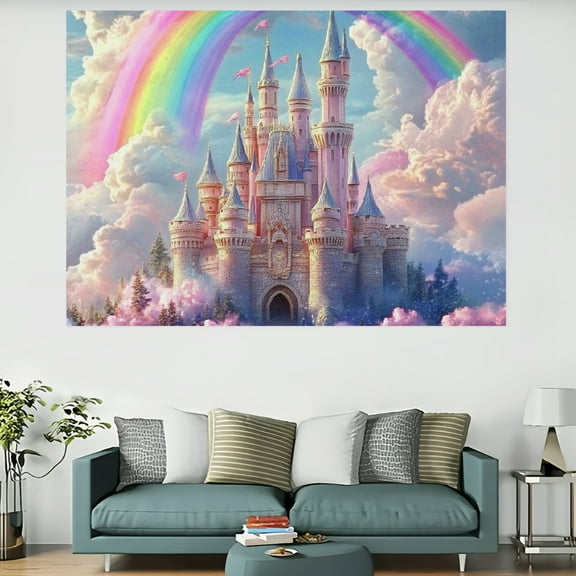 RKSupls Glam Style Fantasy Rainbow Castle Tapestry, Home Tapestry Suitable for Hanging for Decorative Wall Hanging, Decorative Bedroom, Living Room Decoration - 60x40in