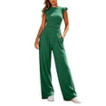 thumbnail image 2 of BRELIL Women Two Piece Sets Casual Round Neck Sleeveless T-Shirt Wide Leg Pants Summer Lounge Matching Outfits Solid Basic Tracksuit Vacation Travel, Green M, 2 of 8