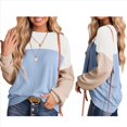 thumbnail image 2 of Camisetas Holgadas Informales de Punto con Cuello Redondo y Larga con Bloques de Color A para Mujer y Azul M, 2 of 6