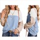 thumbnail image 2 of Camisetas Holgadas Informales de Punto con Cuello Redondo y Larga con Bloques de Color A para Mujer y Azul M, 2 of 6