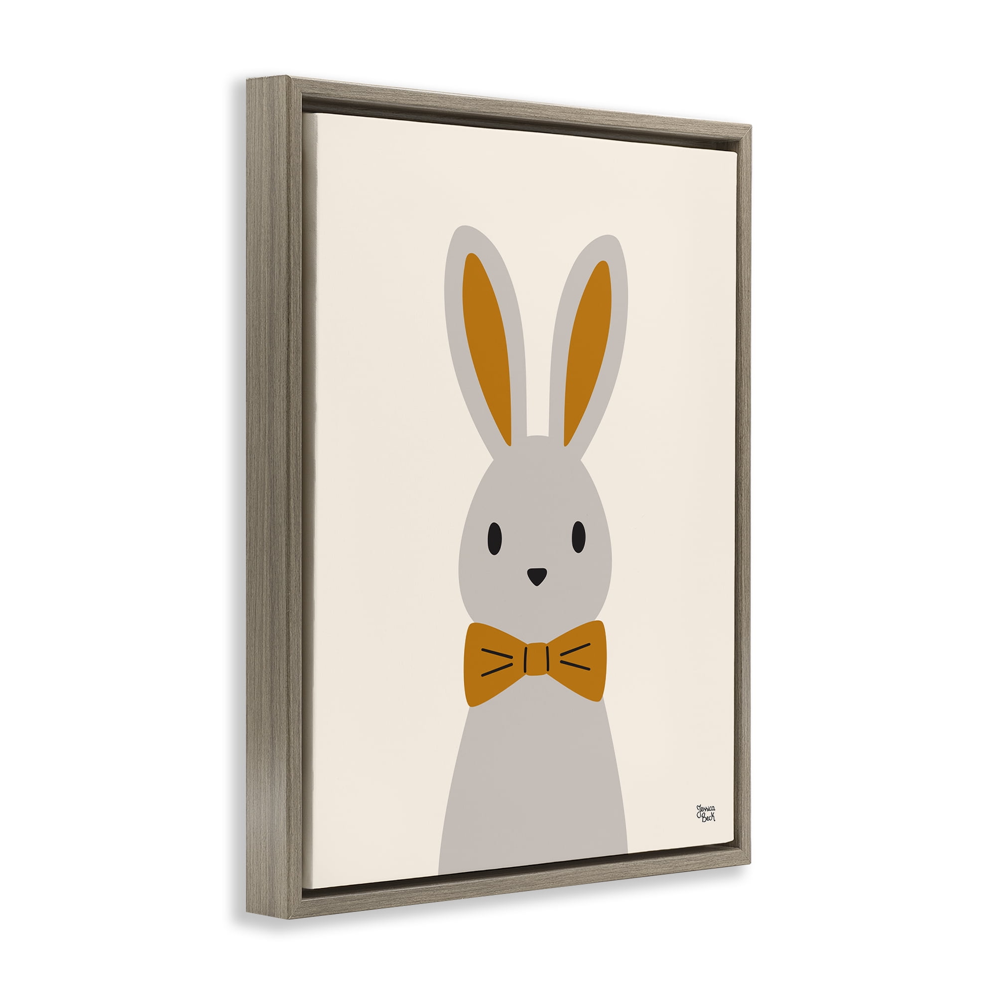 Stupell Industries Simple Rabbit with Bowtie Animals Painting Brown Floater Framed Canvas Art Print Wall Art, 25 x 31