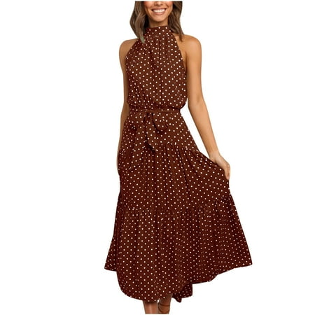 

jsaierl Women Fashion Summer Polka Dot Sleeveless Print Sexy Evening Sling Long Dresses for women 2023