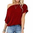 thumbnail image 3 of Kozecal Pure Color Basic T Shirt, Women Off Shoulder Top Loose Fit For Vacations, 3 of 5