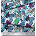 thumbnail image 2 of Soimoi Blue Poly Georgette Fabric Tropical Leaves & Wild Animal Printed Craft Fabric by The Yard 52 Inch Wide, 2 of 3