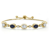 Gem Stone King 18K Yellow Gold Plated Silver White Topaz and Blue Sapphire Bracelet for Women | 5.00 Cttw | Gemstone November Birthstone | Oval 7X5MM | Fully Adjustable 9 inch