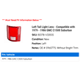 thumbnail image 2 of Left Tail Light Lens - Compatible with 1979 - 1986 GMC C1500 Suburban 1980 1981 1982 1983 1984 1985, 2 of 2