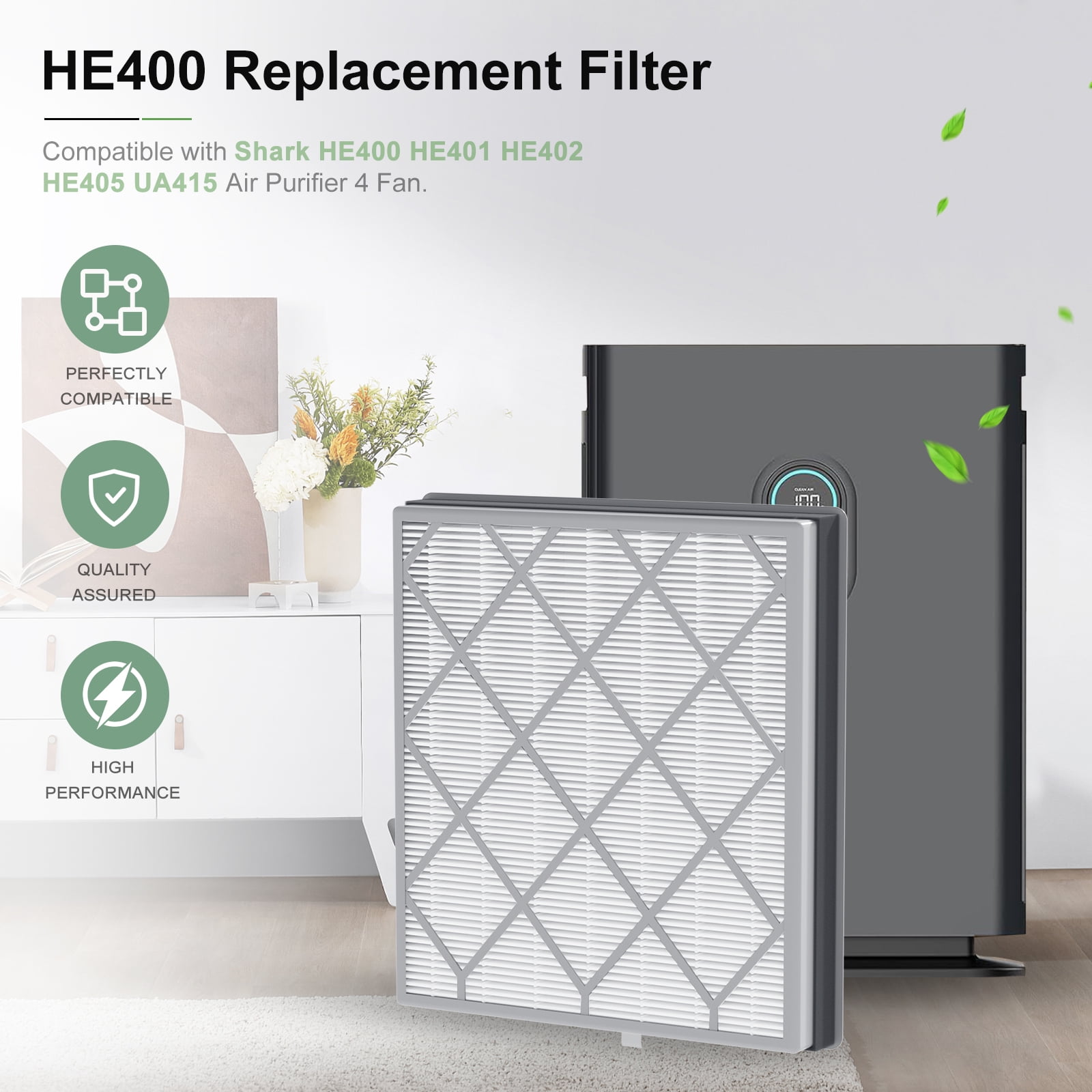 HE401 Air Purifier Filter Replacement Compatible with Shark Air Purifier 4 HE401 HE402 HE405 HE400, H13 True HEPA Filter for Sh-ark HE4FKPETk Filter Replacement, 2pack