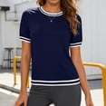 thumbnail image 5 of Short Sleeve Tops for Women Striped Colorblock Crewneck T-shirts Loose Fit Casual Summer Tee Shirts (S, Navy), 5 of 7