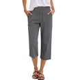 thumbnail image 2 of Casual Womens Capri Pants Loose Straight Wide Leg 3/4 Length Summer Lounge Elastic Waist Trousers, L #02 Gray, 2 of 7