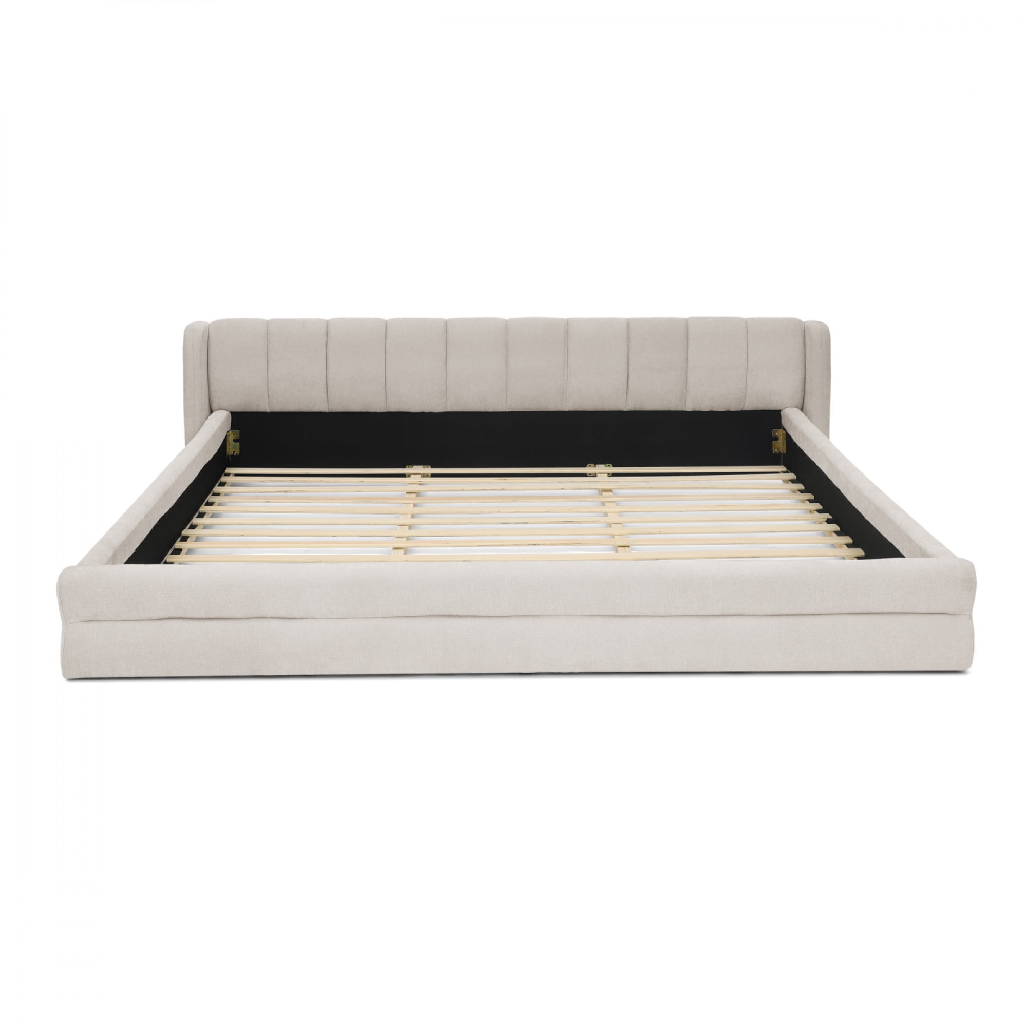 King Size Chenille Upholstered Bed Frame - Thick Fabric Headboard, Comfortable Solid Bed Foundation,Beige