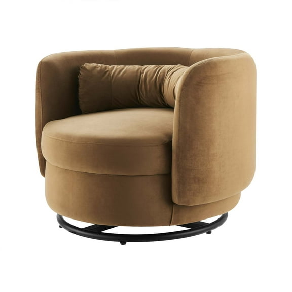 Armchair Swivel Accent Chair, Black Brown, Velvet, Modern Contemporary, Living Lounge Cafe Room Hotel Lobby Hospitality