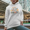 thumbnail image 2 of In All Things Give Thanks, Thanksgiving Day Art Merch Gift, White Hooded Sweatshirt or Hoodie, Small, 2 of 5