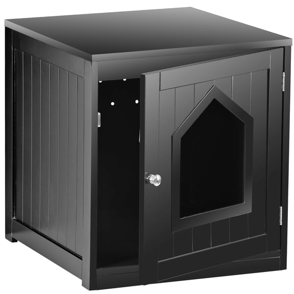 LINJH Enclosed Cat Litter Box Furniture House with Table Hidden Room, Black