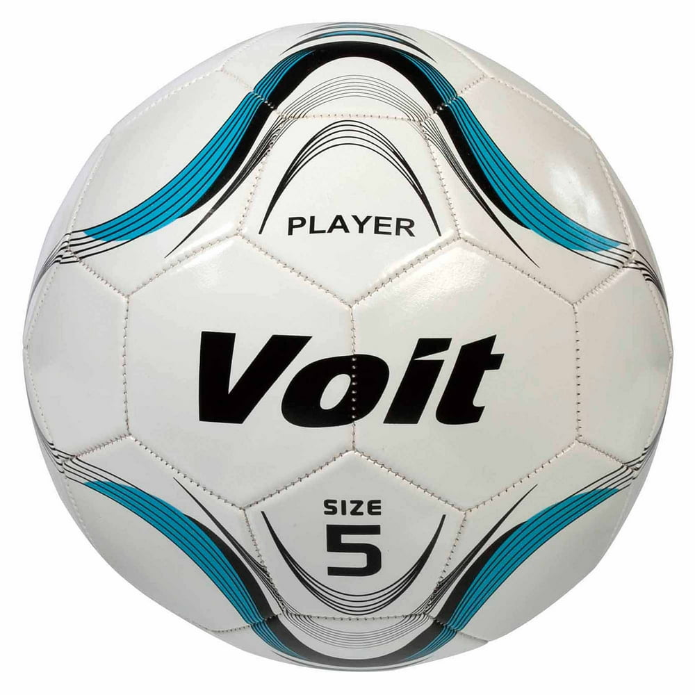 Voit Size 5 Player Soccer Ball, Deflated, White and Blue Graphic