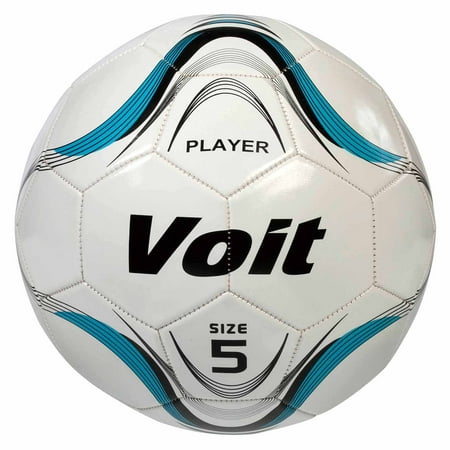 Voit Size 5 Player Soccer Ball, Deflated, White and Blue Graphic