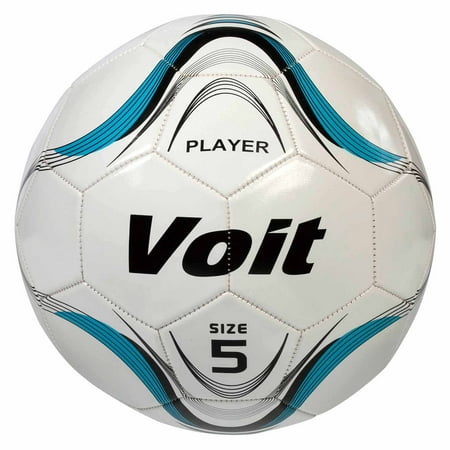 Voit Size 5 Player Soccer Ball, Deflated, White and Blue Graphic