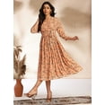 thumbnail image 3 of Janasya Indian Women's Peach Georgette Floral Fit & Flare Dress, 3 of 5