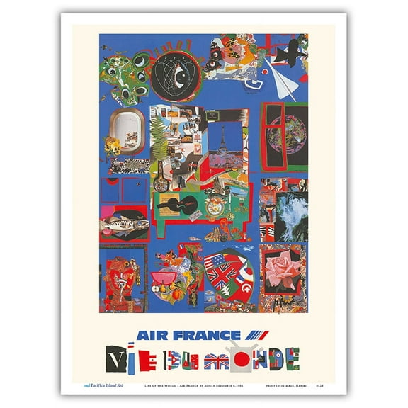 Life of the World (Vie Du Monde) - France - Vintage Airline Travel Poster by Roger Bezombes c.1981 - Master Art Print (Unframed) 9in x 12in