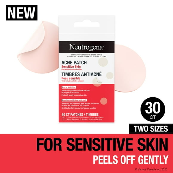 Neutrogena Acne Patches for Sensitive Skin Variety, Hydrocolloid Blemish Patches Shrink the Look of Pimples & Zits Overnight, Gentle, Non-Medicated Facial Patches, Two Sizes