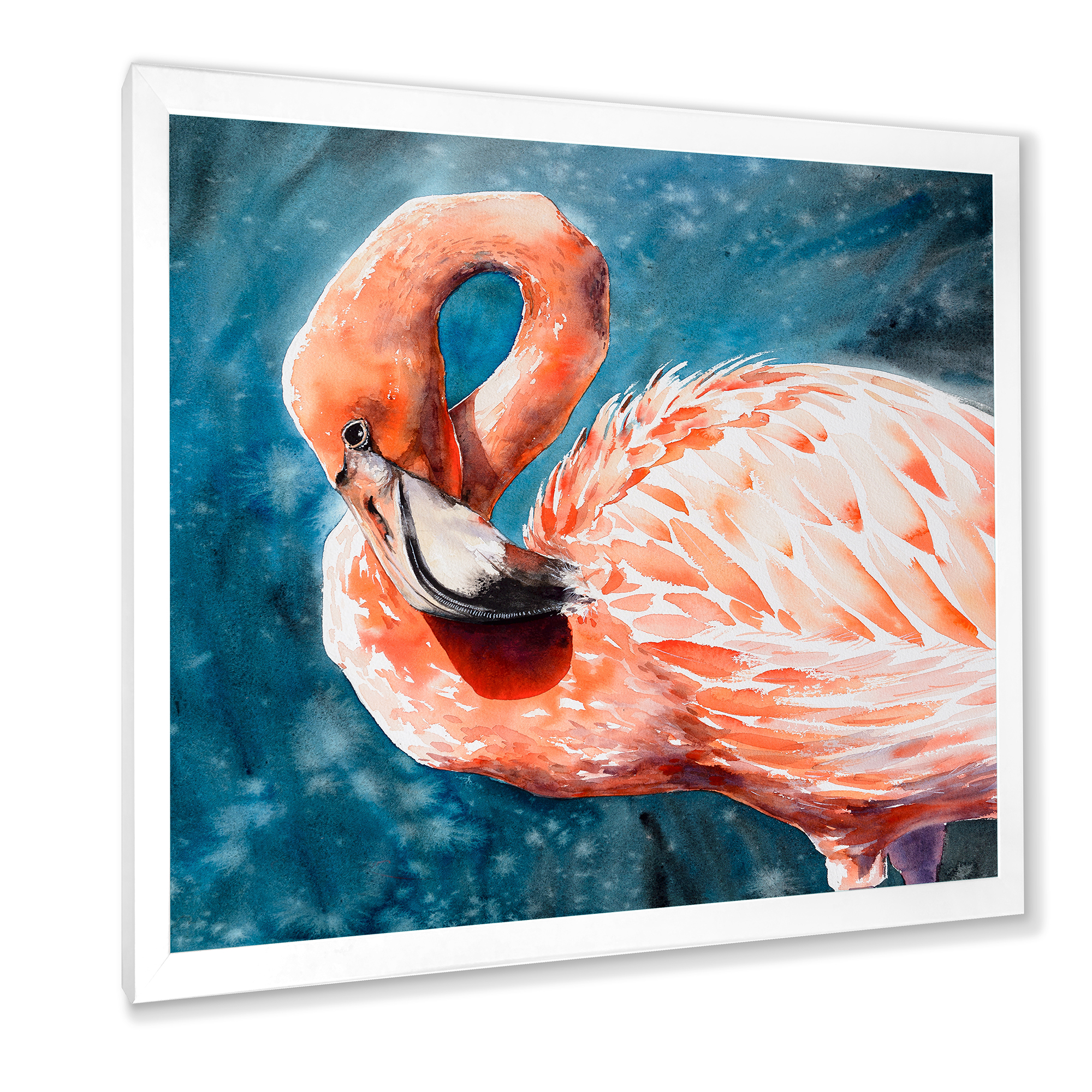 Designart 'Pink Flamingos Love Birds In Blue Water II' Farmhouse Framed Art Print
