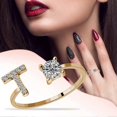 thumbnail image 2 of 26 Letters Rings for Women - Diamond Rhinestone Studded Zirconia Open Adjustable Rings Jewelry Accessory Gifts (T, Adjust), 2 of 4