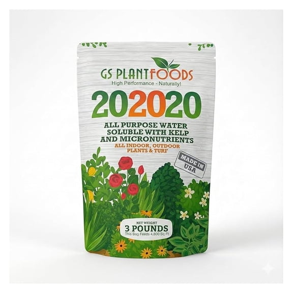 All Purpose Water Soluble 20-20-20 Fertilizer Balanced NPK Plant Food with Micronutrients, Contains Kelp (Ascophyllum nodosum) for Indoor & Outdoor Plants, Gardens & Turf (3 lbs)