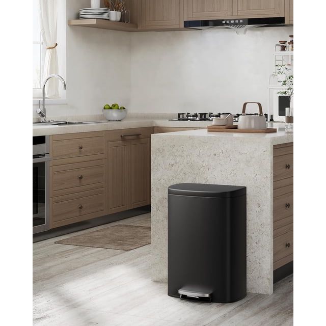 13 / 50 Liter Gallon Slim Kitchen Trash Can with Soft Close Lid, Step Pedal, Inner Bucket, Rear Handle and Soft Close Lid, Stainless Steel