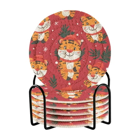 

6 coil coasters 3.94x3.94x0.24 inch water coasters Drink coasters with cup holders Absorbent coasters Heat resistant for bar protection Cartoon Christmas Tiger