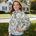 thumbnail image 3 of Uorisanigo Girls Half Zip Pullover Sweatshirt Soft Lightweight Gray Dead Leaves Print Half Zipper Crop Tops Size 5-6 Long Sleeve Lapel Zipper Sweatshirt Oversized Workout Shirts, 3 of 7