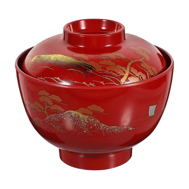 Traditional Japanese Bowl Melamine Noodle Rice Miso Soup Bowl With Lid Food Storage Bowl