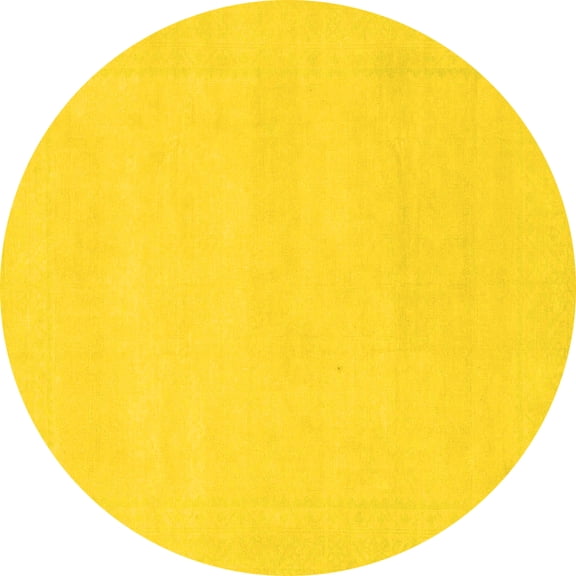 Ahgly Company Machine Washable Indoor Round Solid Yellow Modern Area Rugs, 8' Round